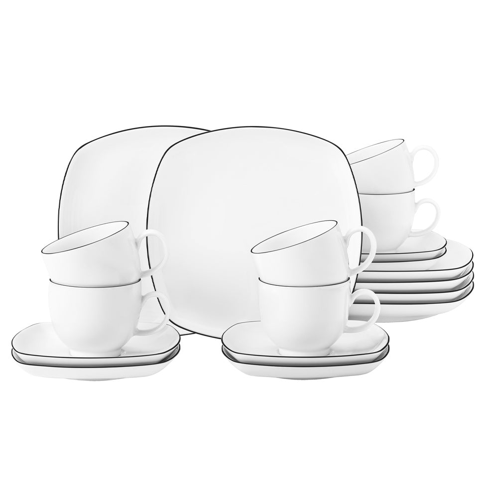 Seltmann Weiden Kaffeservis Rektangulärt Lido Black Line Vit 18 delar