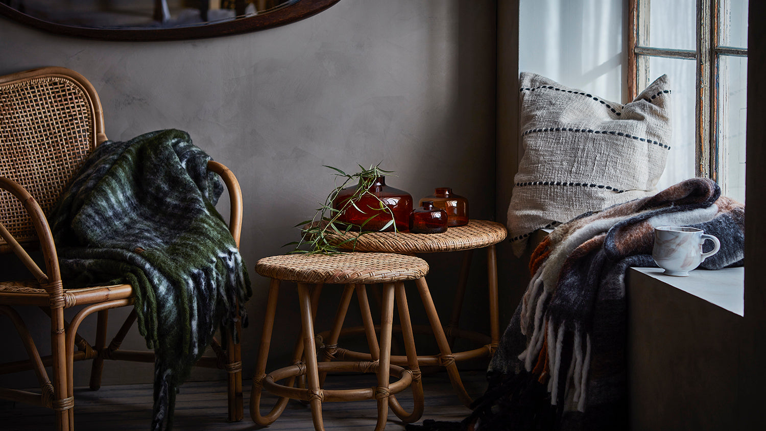 Affari Of Sweden FRASSE Filt, Svart/vit/terrakotta 2 pack