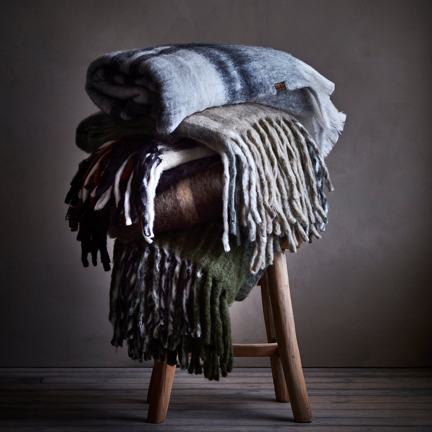 Affari Of Sweden FRASSE Filt, Beige/grå/grön 2 pack