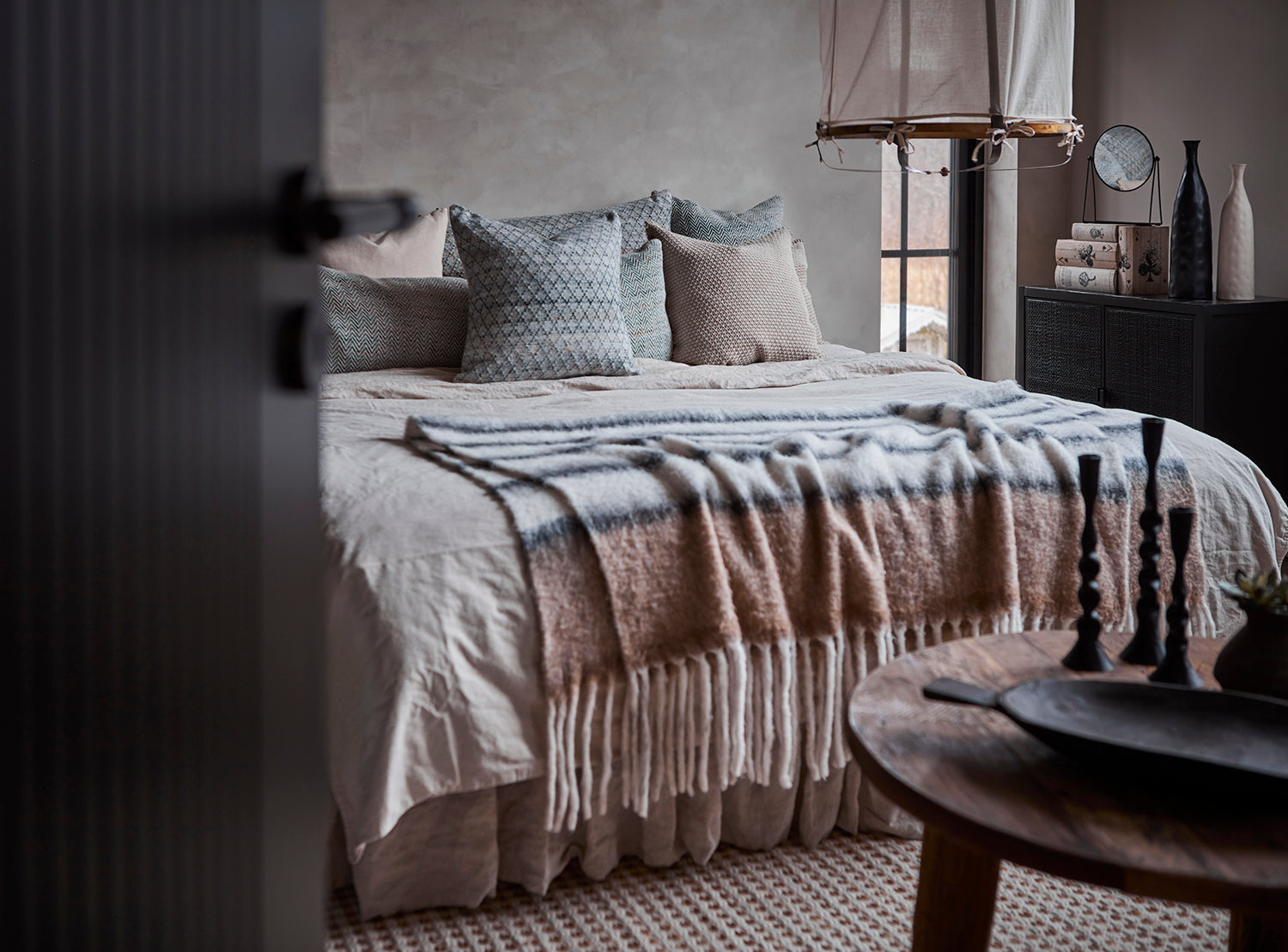 Affari Of Sweden FRASSE Filt, Beige/svart/vit 2 pack