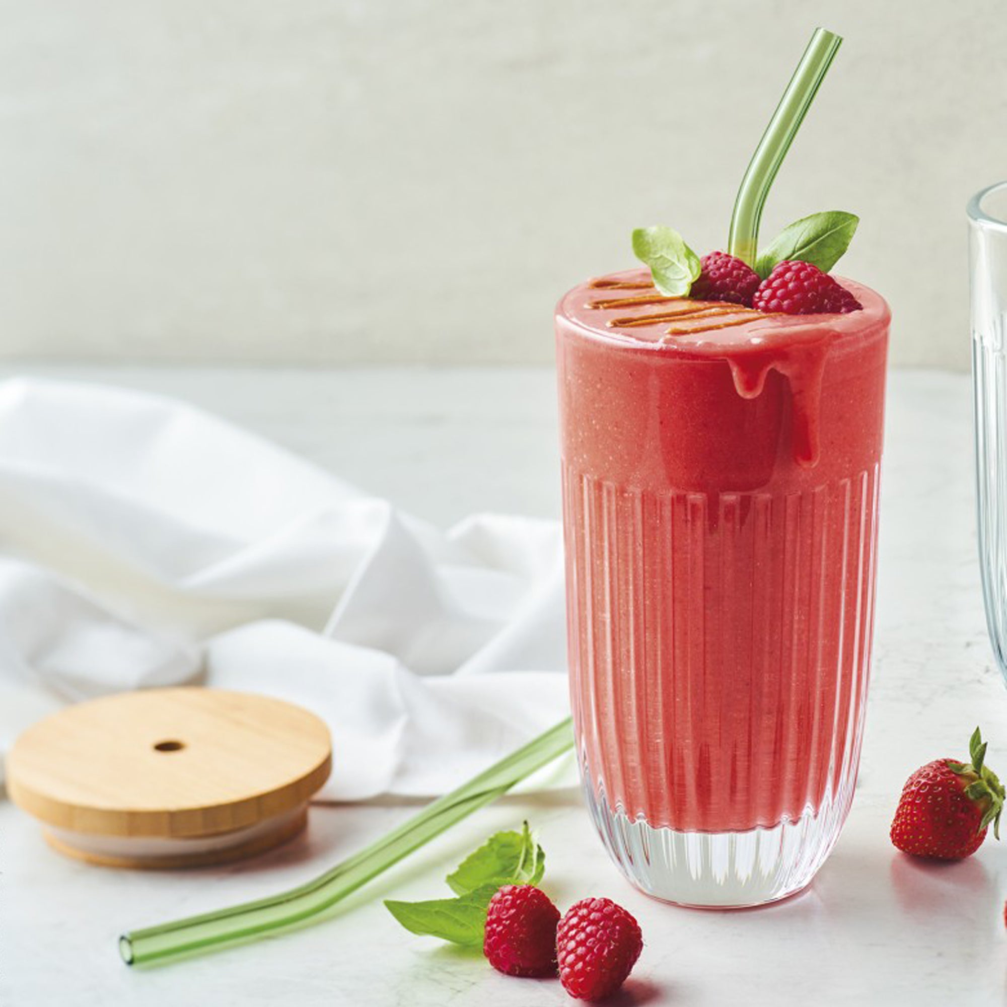 La Rochère Smoothieglas med Lock och Sugrör Ouessant 2 pack