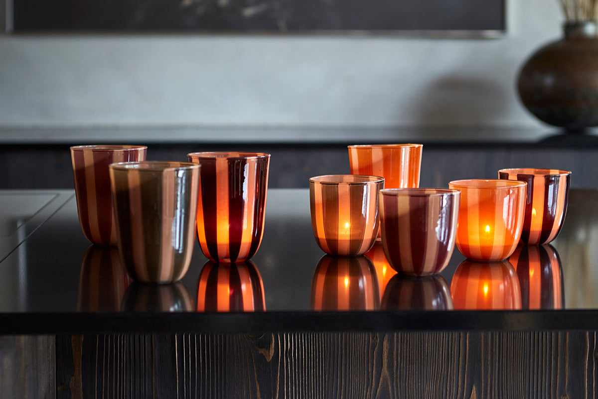 Affari Of Sweden CIRCUS Värmeljushållare M, Orange/beige 6 pack