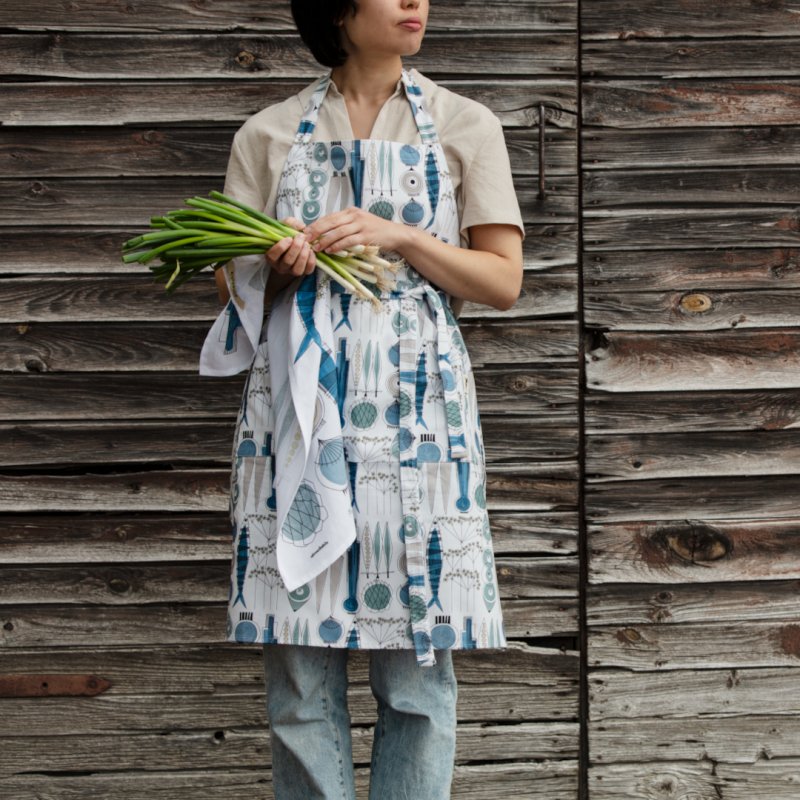 Almedahls Picknick, förkläde, blå beige