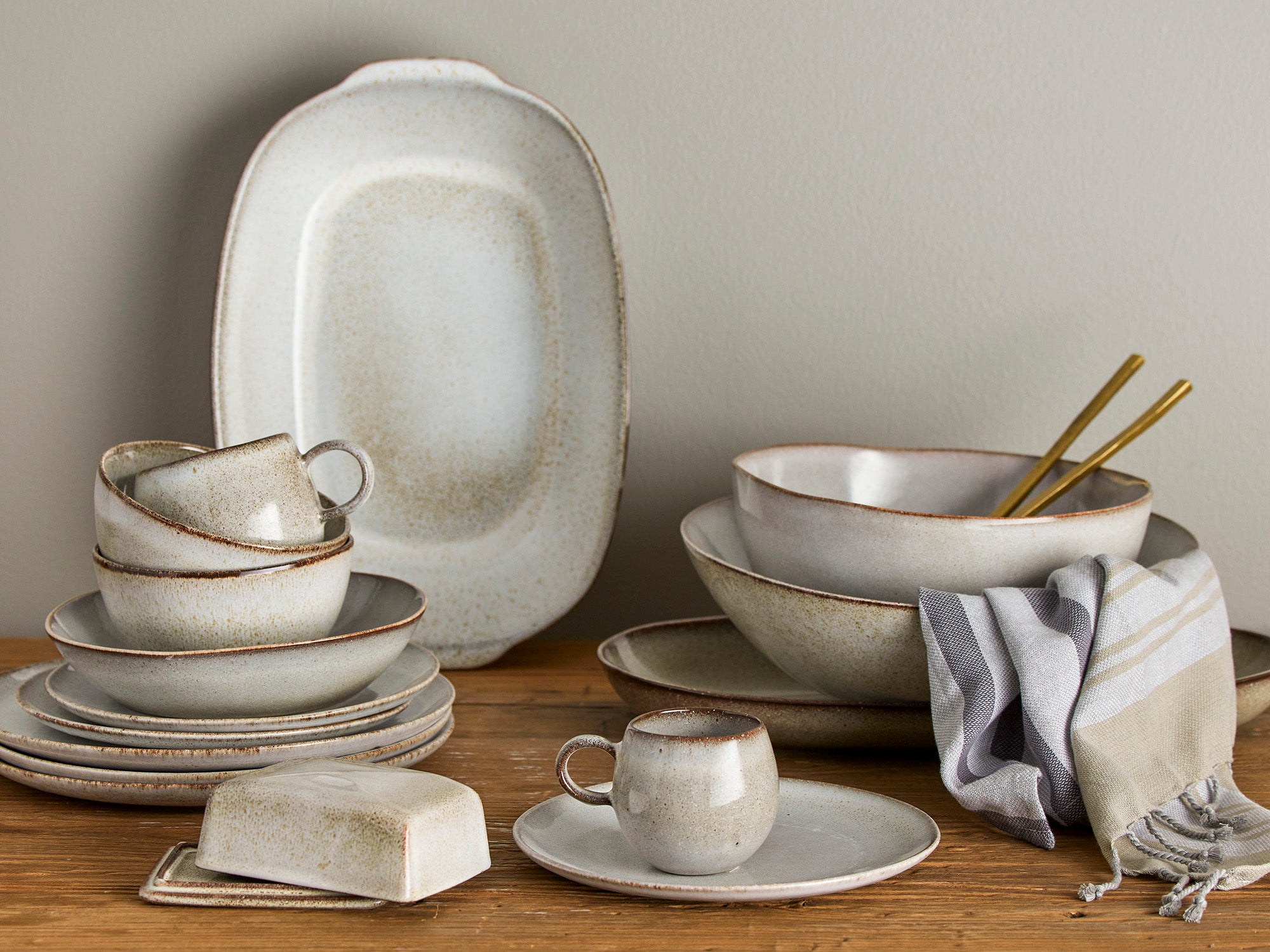Bloomingville SANDRINE Servisset, Natur, Stengods