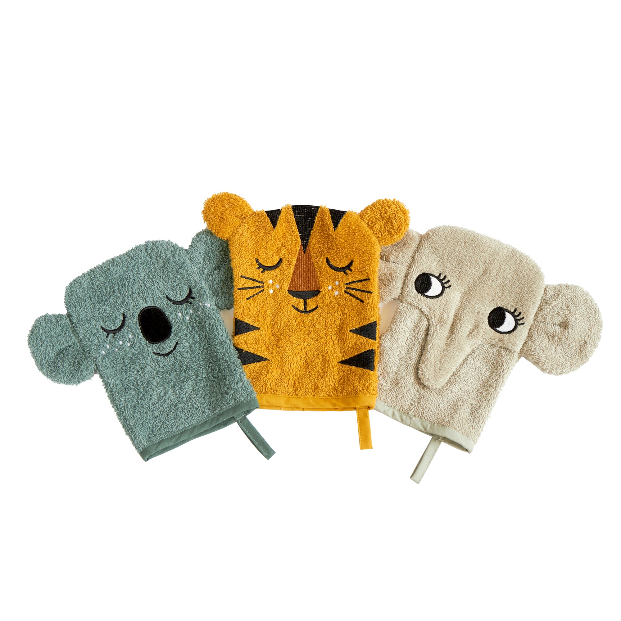 Roommate Wash Gloves - KOALA, TIGER, ELEPHANT set med 3 st