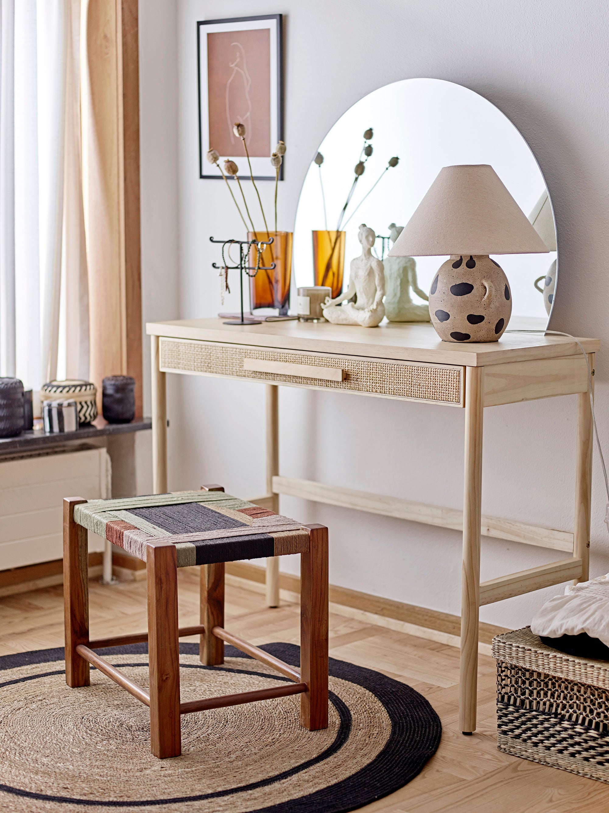 Bloomingville SABEL Korg med Lock, Svart, Sjögräs, set om 3