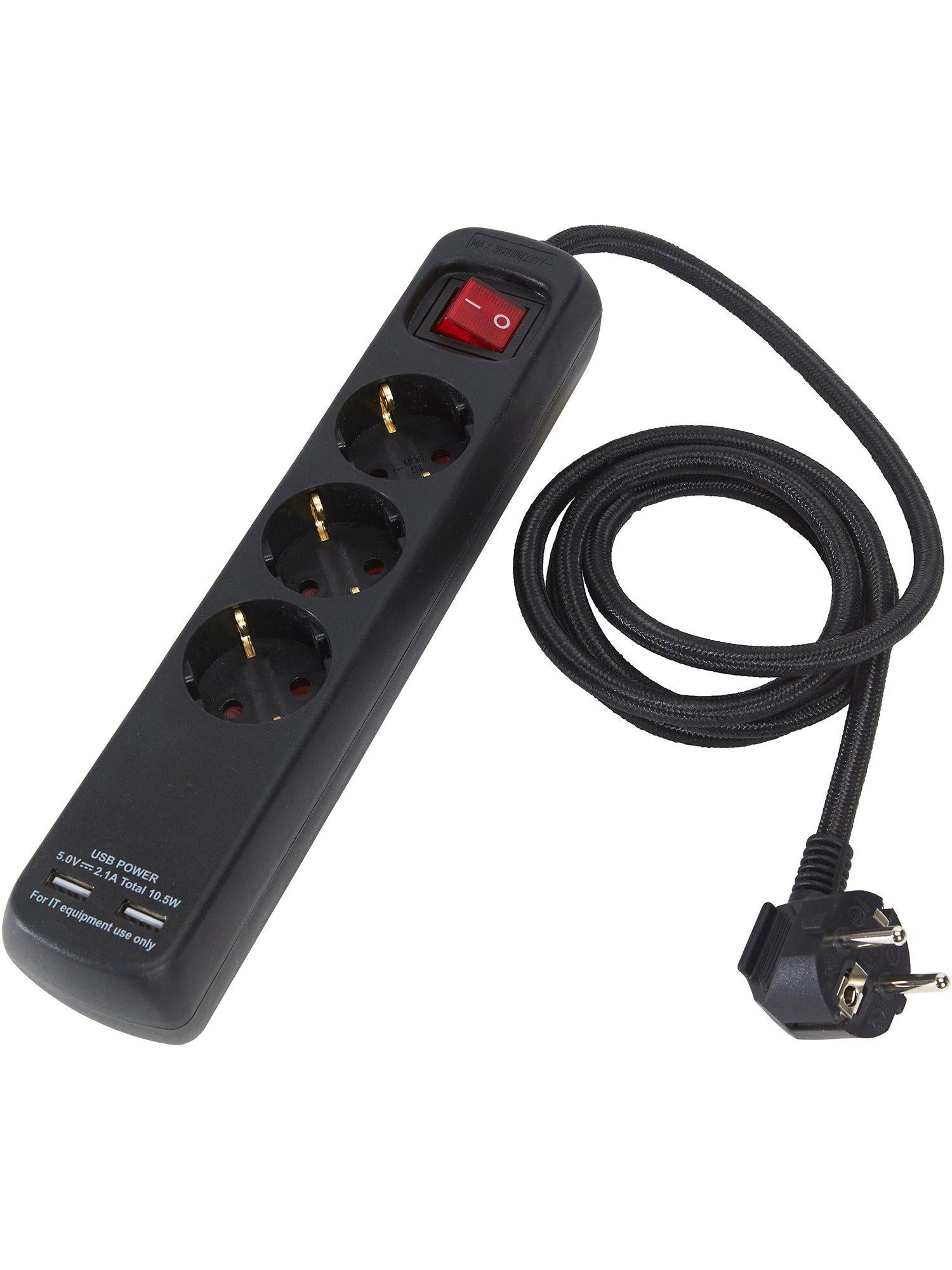 PR Home Grenuttag 3:a m USB Black/Black 1.4m