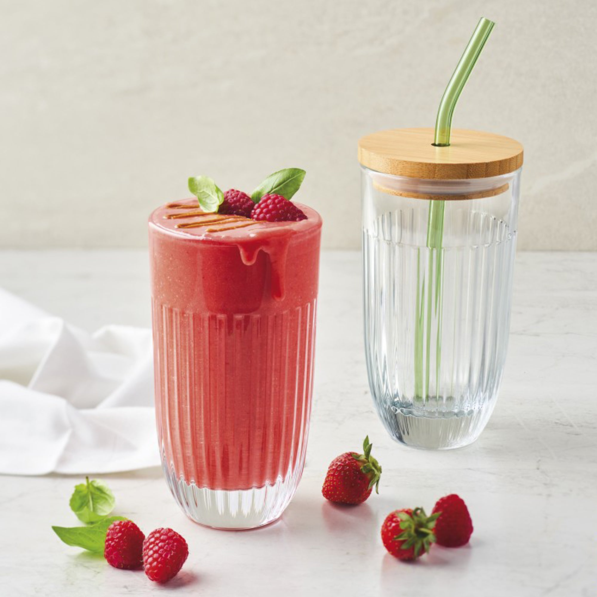 La Rochère Smoothieglas med Lock och Sugrör Ouessant 2 pack