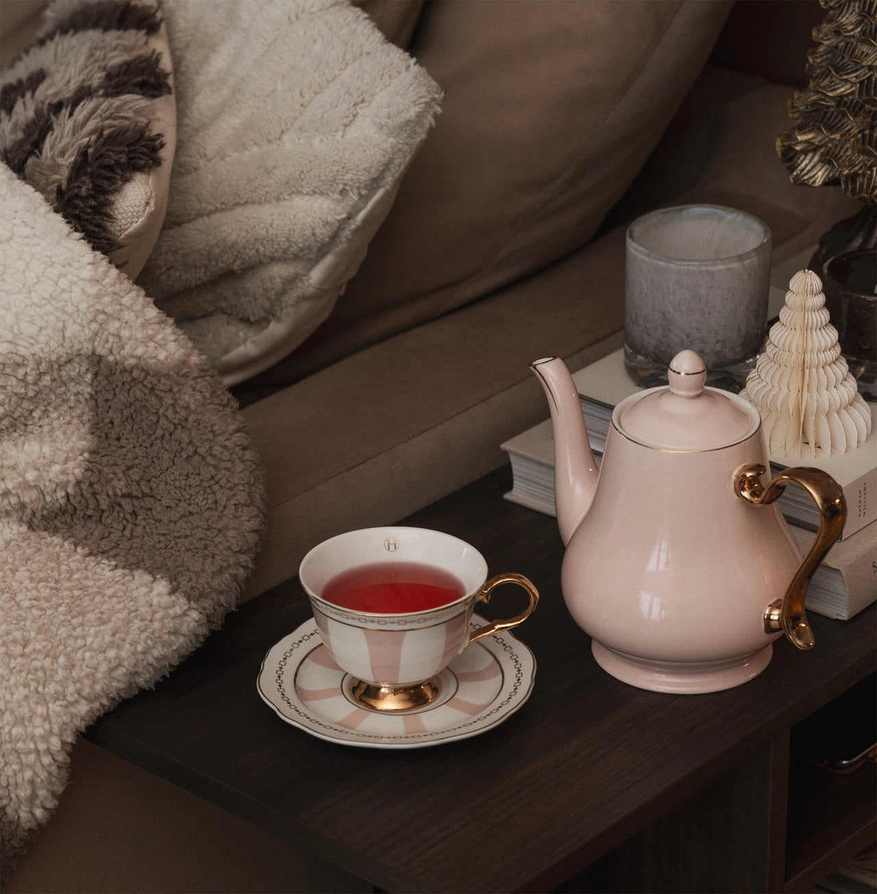 Hilke Collection Kopp med fat - Strisce Rosa