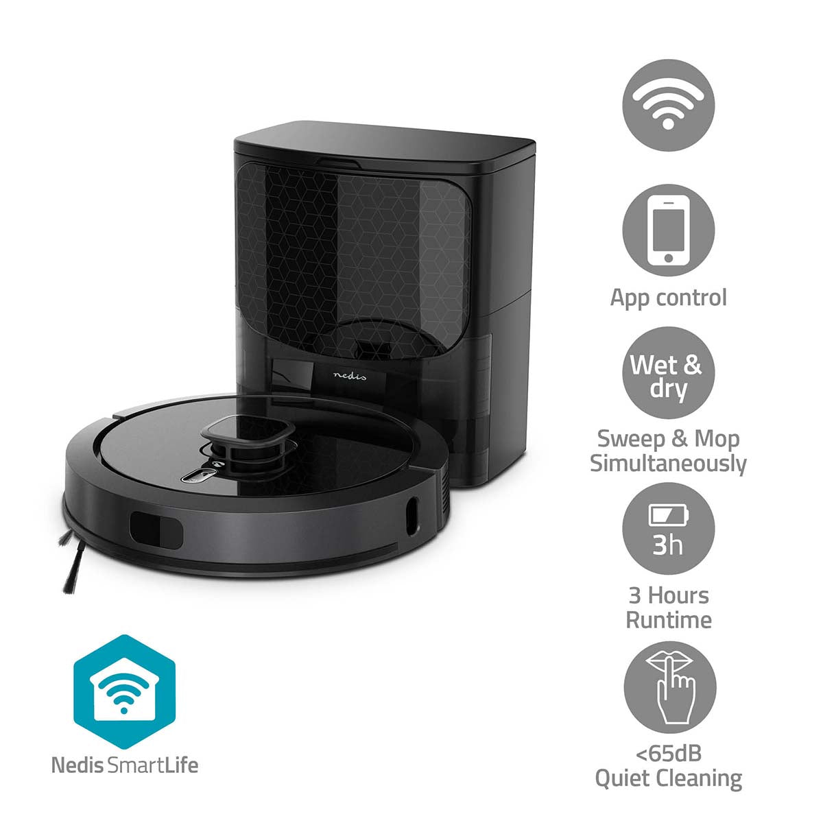 Nedis SmartLife Robot Dammsugare app-styrd svart