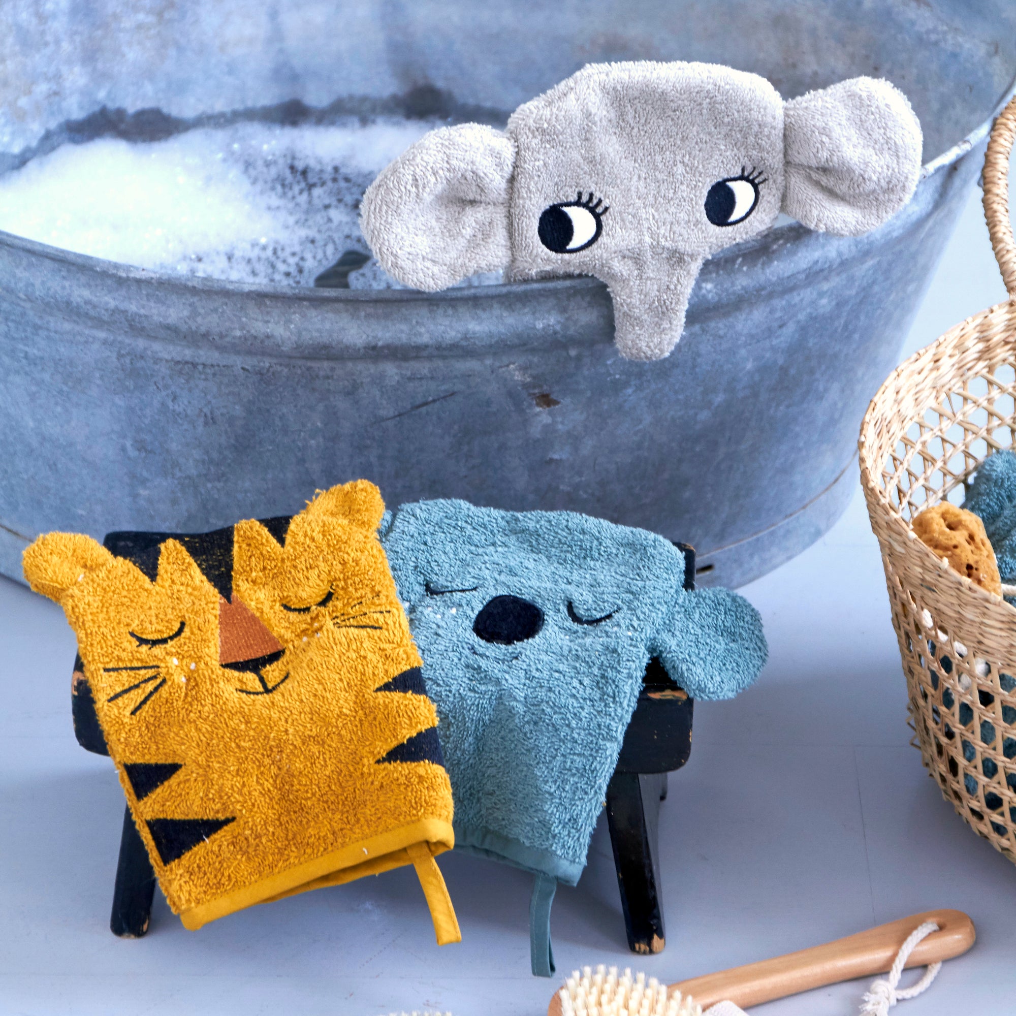 Roommate Wash Gloves - KOALA, TIGER, ELEPHANT set med 3 st