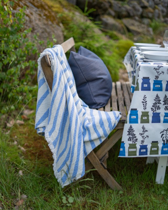 Almedahls Havet, pläd bomull, blå offwhite