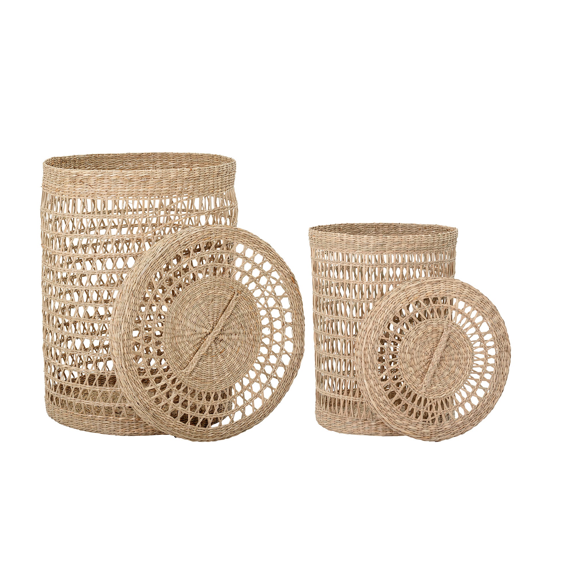 Bloomingville CONNIE Korg med Lock, Natur, Sjögräs, set om 2